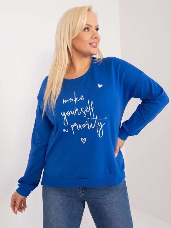 Fashionhunters Cobalt blue women's plus size blouse with inscription