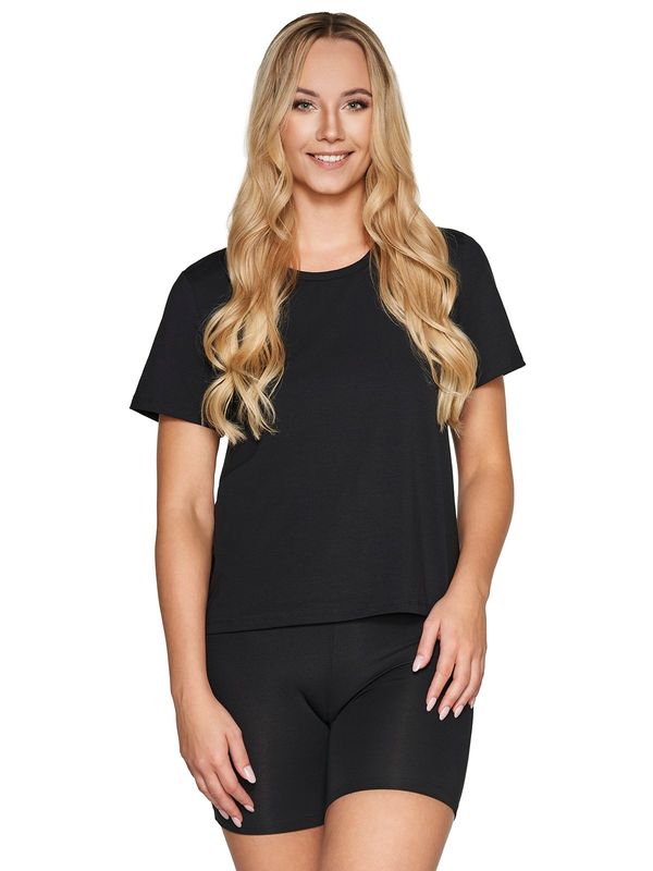 Gorteks Comfortable Two-Piece Pajamas: Shorts and Black T-Shirt - Black