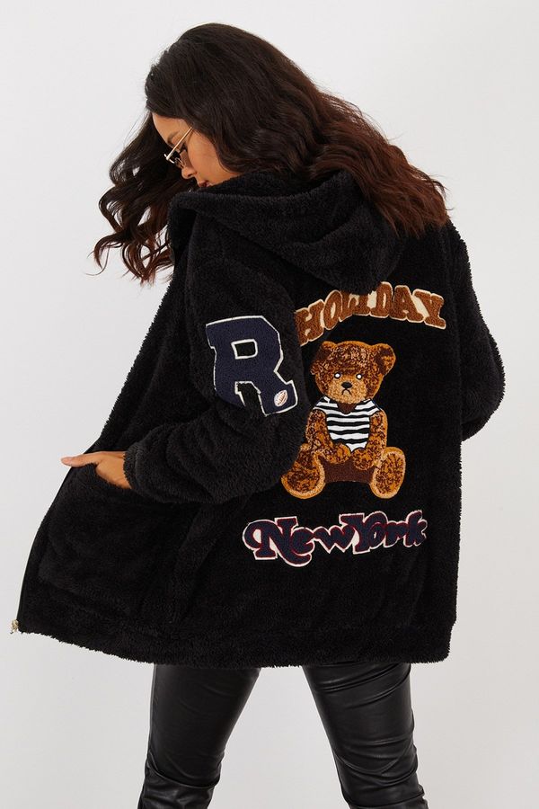 Cool & Sexy Cool & Sexy Women's Black Back Printed Hooded Plush Coat