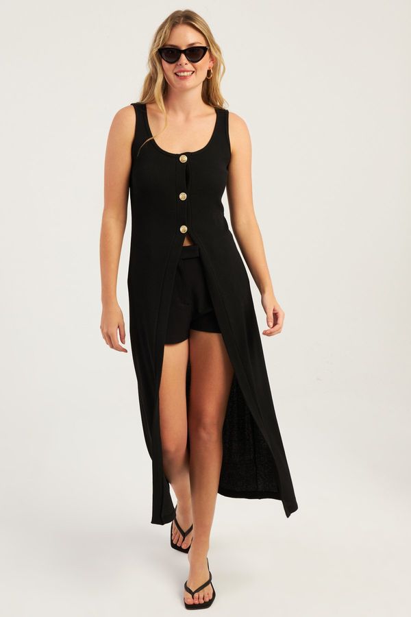 Cool & Sexy Cool & Sexy Women's Black Deep Slit Camisole Maxi Dress