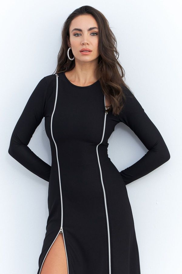 Cool & Sexy Cool & Sexy Women's Black Double Zipper Maxi Dress