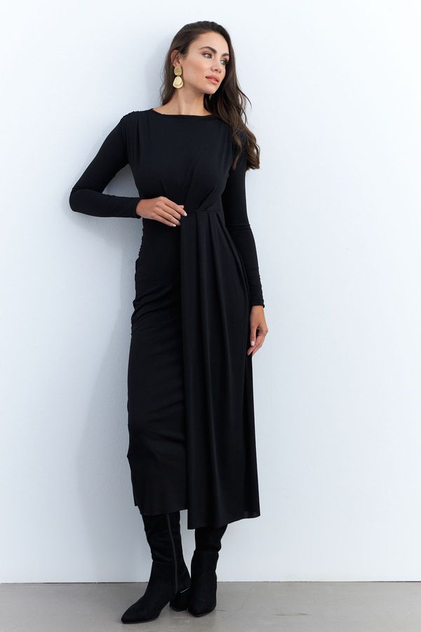 Cool & Sexy Cool & Sexy Women's Black Draped Front Maxi Dress SHR5