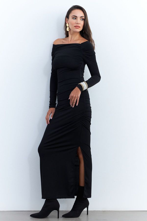 Cool & Sexy Cool & Sexy Women's Black Draped Maxi Dress SHR7