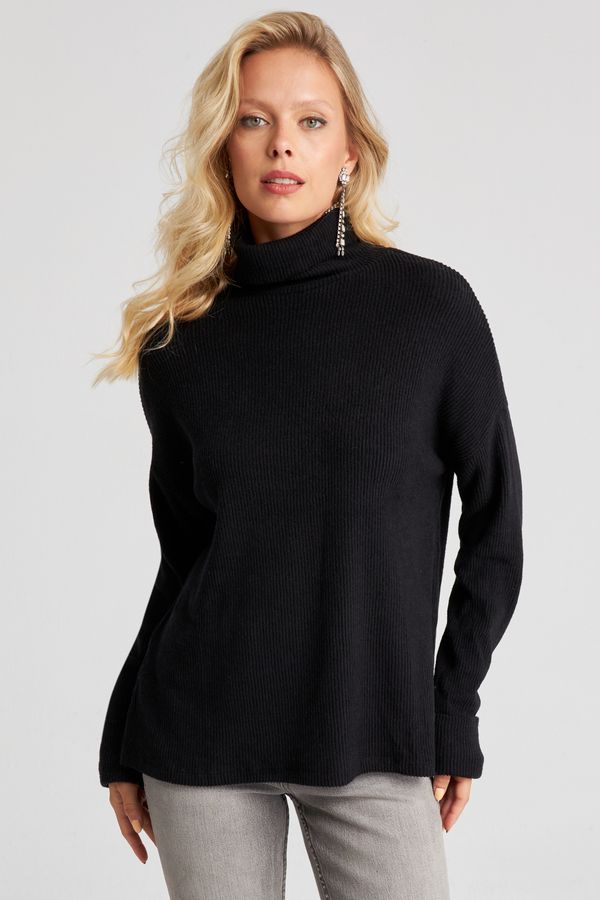 Cool & Sexy Cool & Sexy Women's Black Fisherman Corded Knitwear Sweater