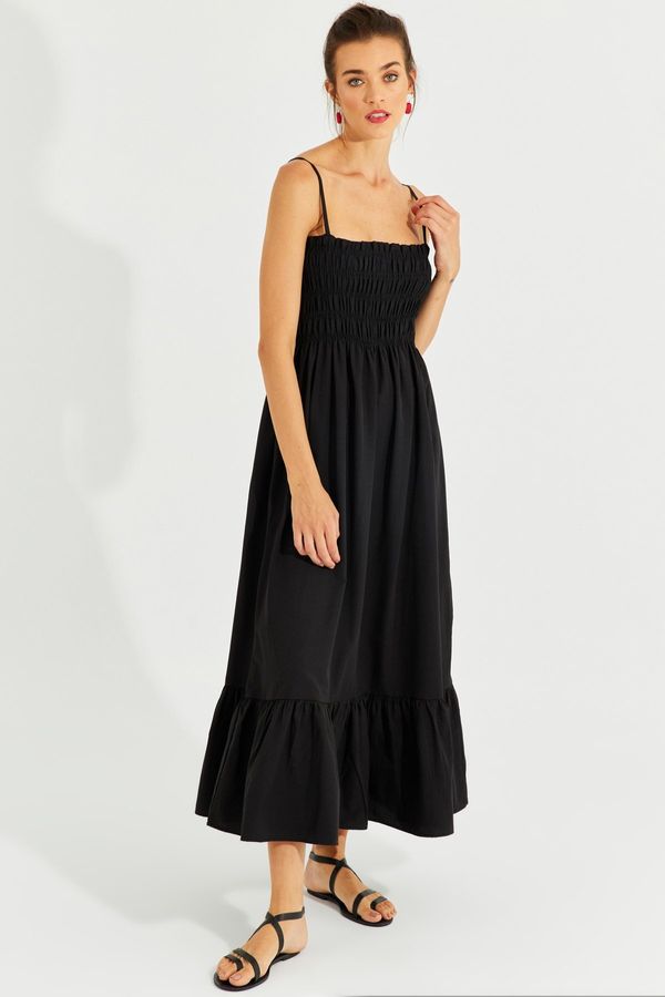 Cool & Sexy Cool & Sexy Women's Black Gimped Strap Midi Dress