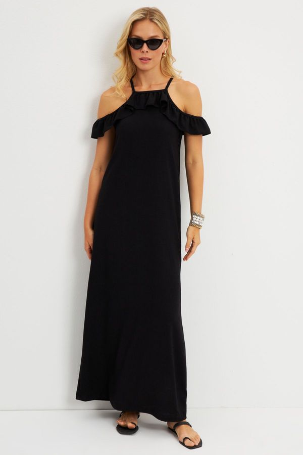 Cool & Sexy Cool & Sexy Women's Black Halter Neck Wrap Midi Dress