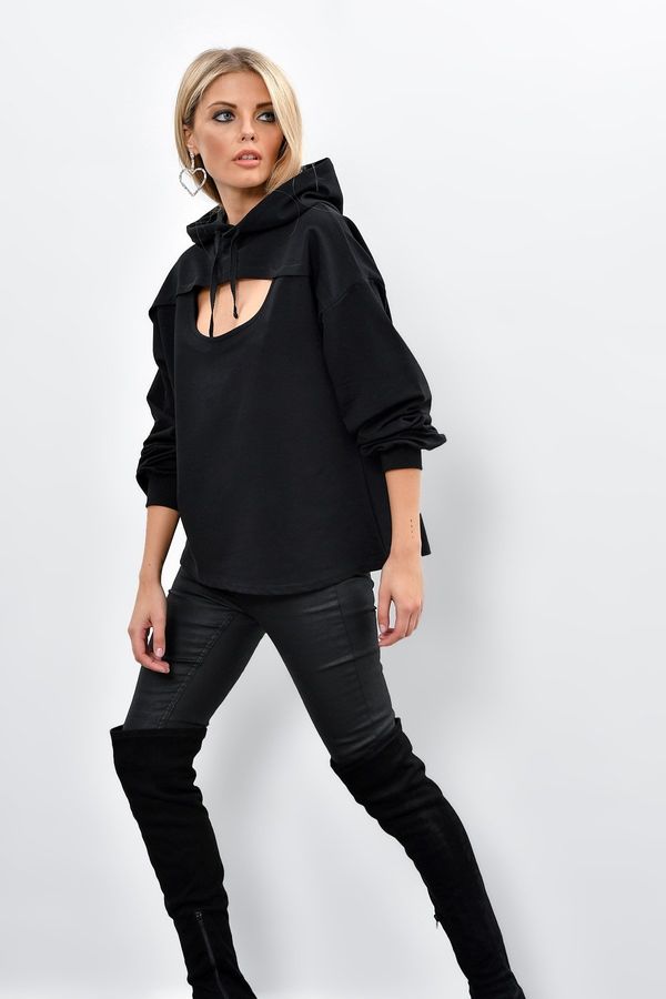 Cool & Sexy Cool & Sexy Women's Black Hooded Sweatshirt with Front Window Yi1669