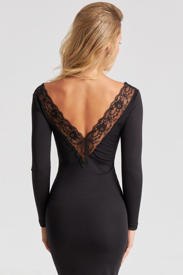 Cool & Sexy Cool & Sexy Women's Black Lace Detailed Midi Dress