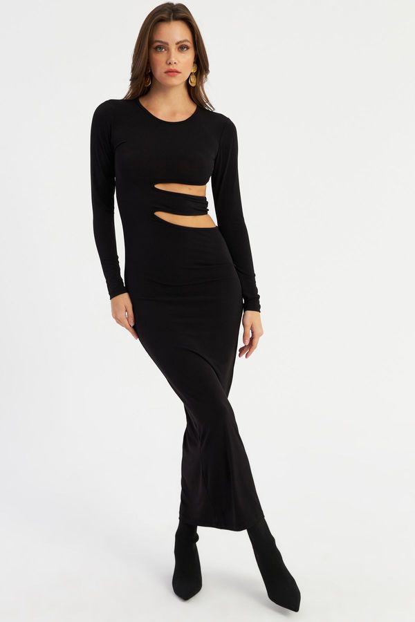 Cool & Sexy Cool & Sexy Women's Black Low-Cut Maxi New Year's Dress LIK9