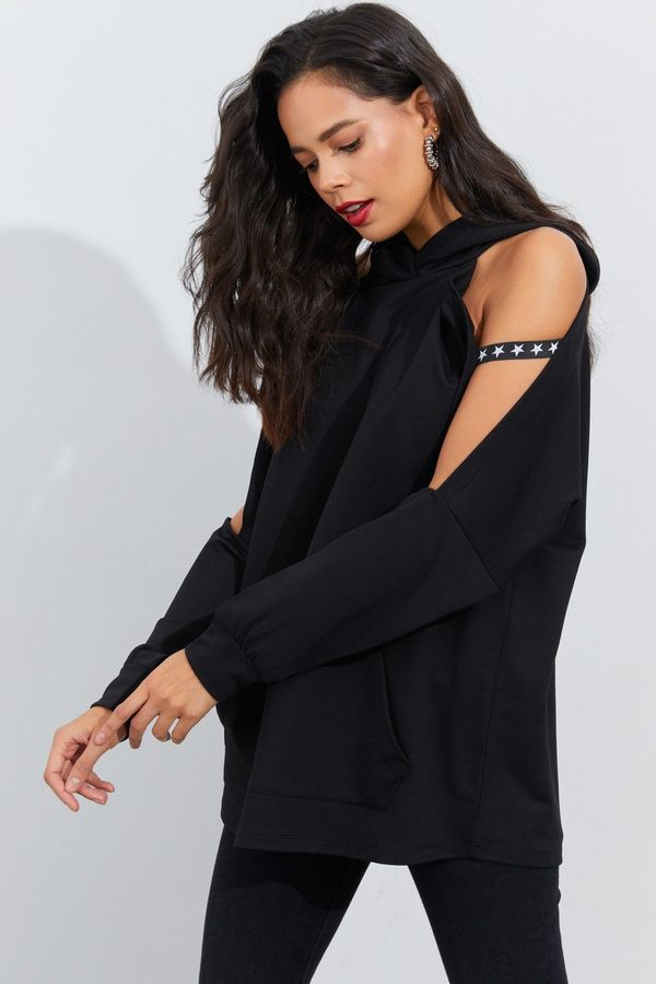 Cool & Sexy Cool & Sexy Women's Black Open Sleeves Hoodie Sweatshirt