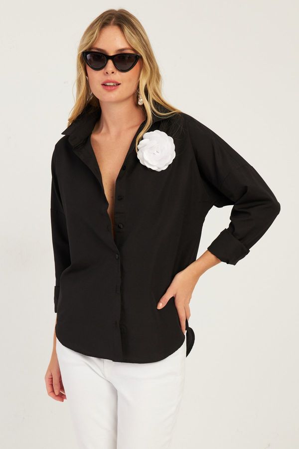 Cool & Sexy Cool & Sexy Women's Black Rose Accessory Shirt