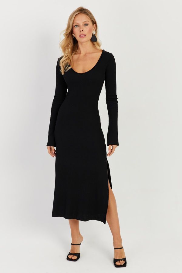 Cool & Sexy Cool & Sexy Women's Black Slit Camisole Midi Dress