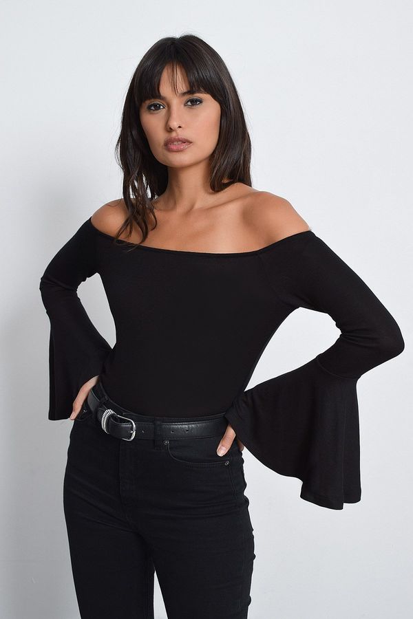 Cool & Sexy Cool & Sexy Women's Black Spanish Sleeve Blouse B07