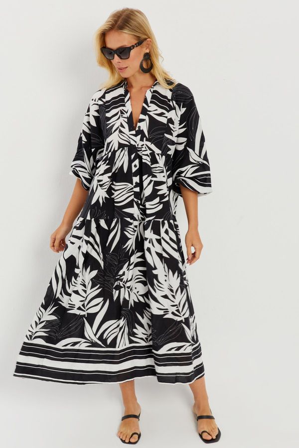 Cool & Sexy Cool & Sexy Women's Black-White Patterned Loose Maxi Dress GO166