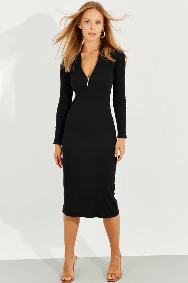 Cool & Sexy Cool & Sexy Women's Black Zippered Camisole Midi Dress