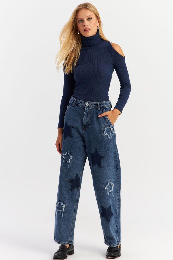 Cool & Sexy Cool & Sexy Women's Blue Patched Jeans AUR1