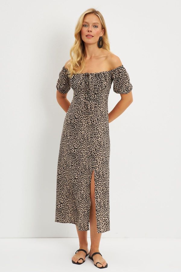 Cool & Sexy Cool & Sexy Women's Camel-Black Leopard Print Midi Dress