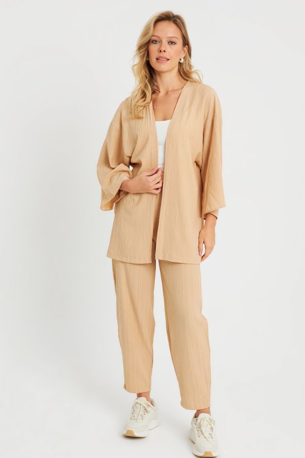 Cool & Sexy Cool & Sexy Women's Cress Kimono Suit Camel Q983