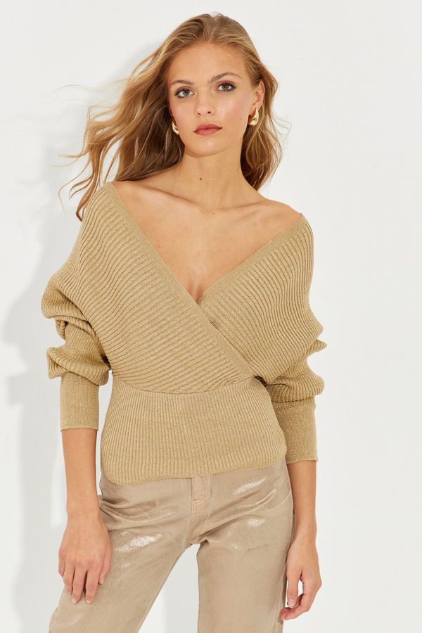 Cool & Sexy Cool & Sexy Women's Gold Double Breasted Silvery Sweater