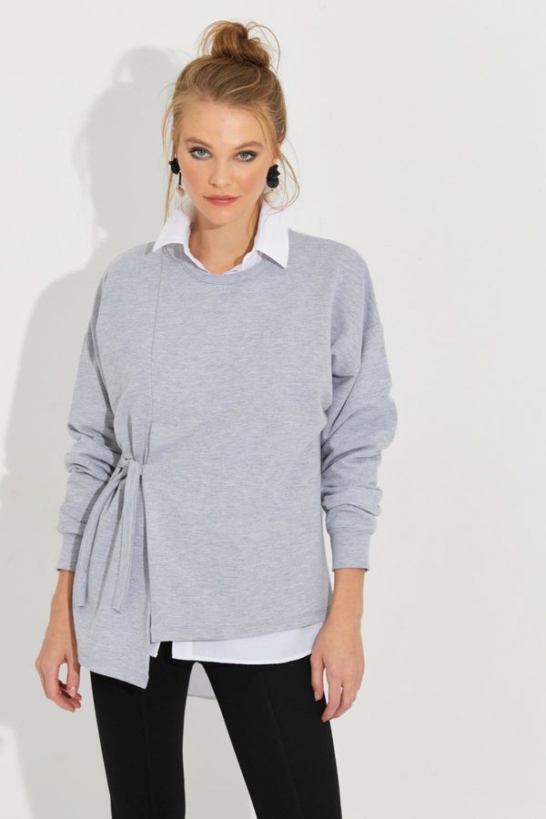 Cool & Sexy Cool & Sexy Women's Gray Tie-up Sweatshirt Yi2493