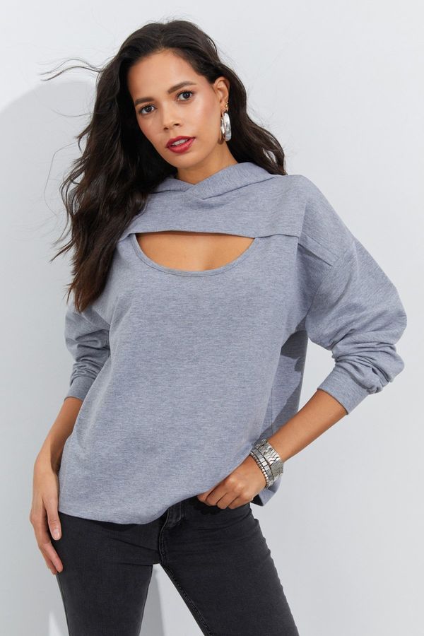 Cool & Sexy Cool & Sexy Women's Gray With Window Front Hooded Sweatshirt