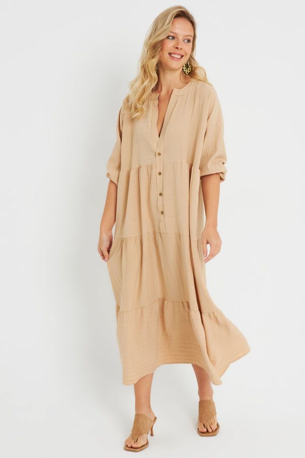 Cool & Sexy Cool & Sexy Women's Loose Midi Dress Camel Q982