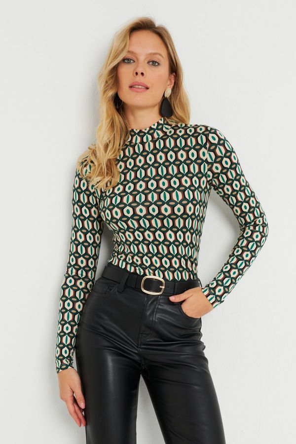 Cool & Sexy Cool & Sexy Women's Patterned Blouse Ecru-Green