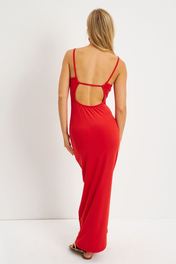 Cool & Sexy Cool & Sexy Women's Red Back Low-cut Midi Dress
