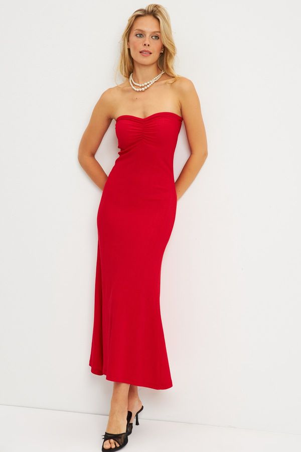 Cool & Sexy Cool & Sexy Women's Red Wrapped Strapless Midi Dress