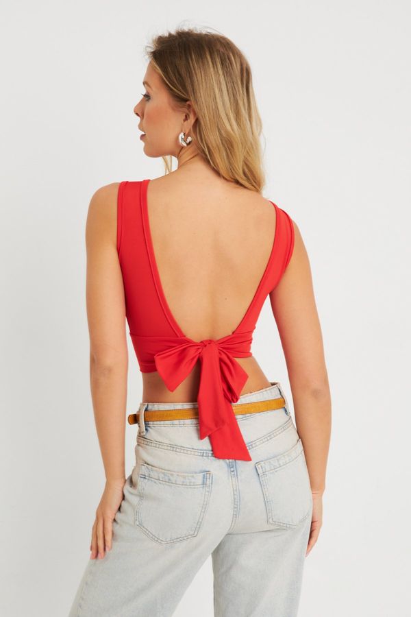 Cool & Sexy Cool & Sexy Women's Tie Back Crop Blouse Red