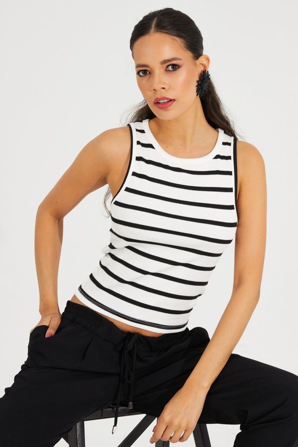 Cool & Sexy Cool & Sexy Women's White-Black Striped Camisole Blouse
