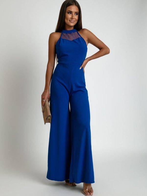 FASARDI Cornflower blue jumpsuit with stand-up collar with stand-up collar