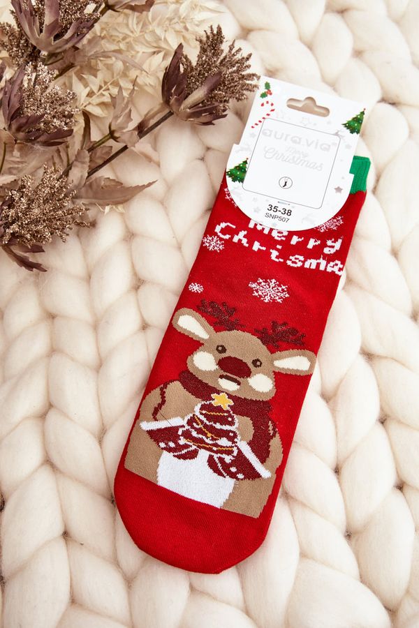 COSAS COSAS Women's Christmas Socks with Reindeer Red