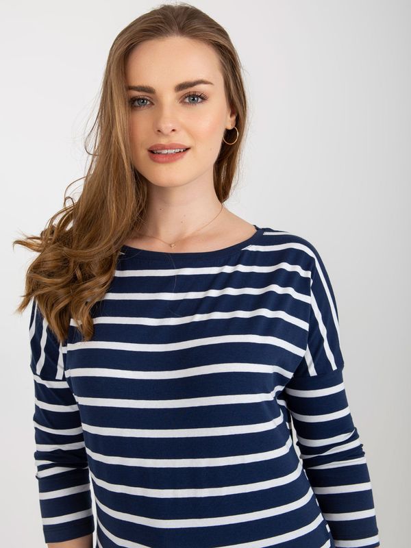 Fashionhunters Cotton blouse BASIC FEEL GOOD in navy and white