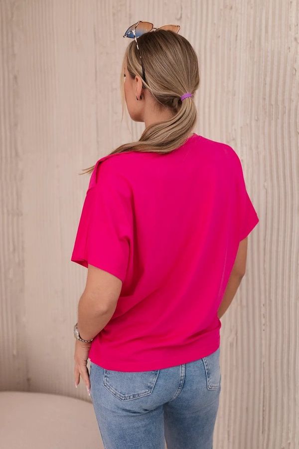 Kesi Cotton blouse with decorative fuchsia bow