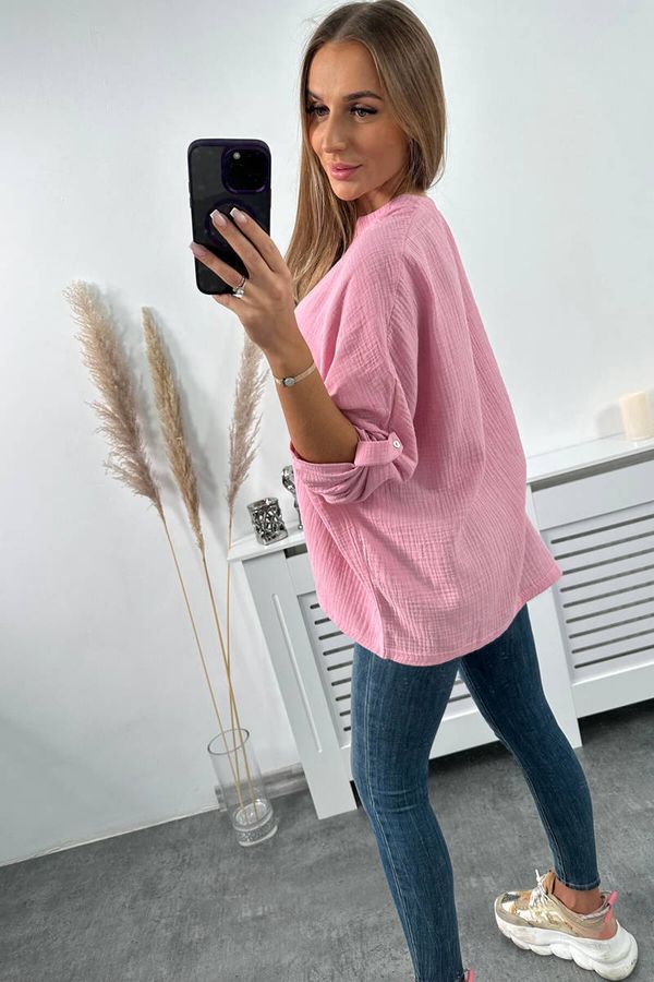Kesi Cotton blouse with rolled up sleeves dark pink