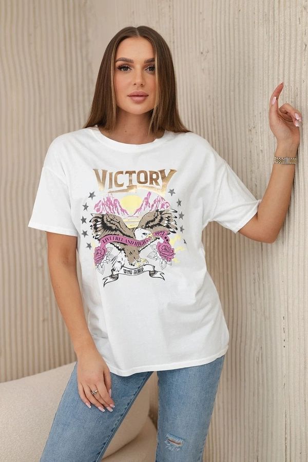 Kesi Cotton blouse with Victory print white