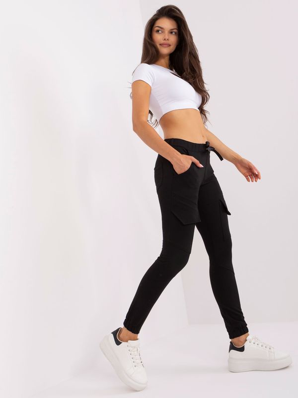 Fashionhunters Cotton cargo trousers in black sweatpants