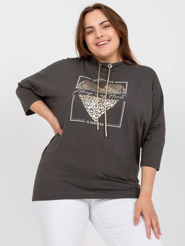Fashionhunters Cotton khaki blouse of larger size with application