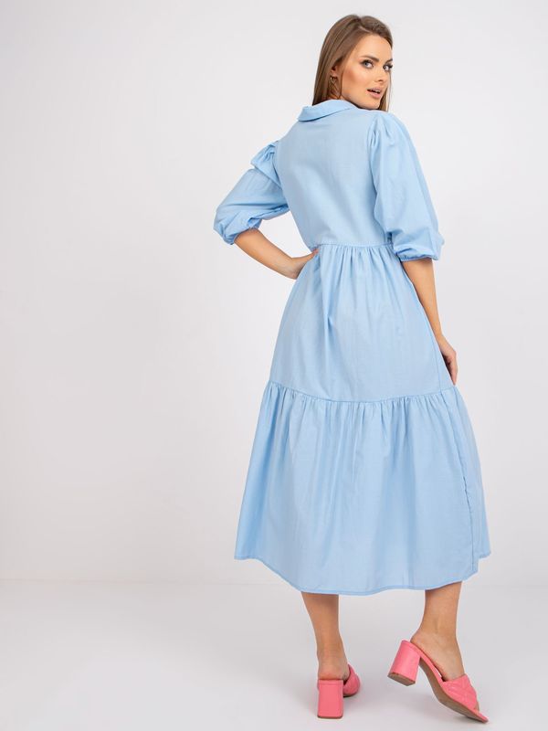 Fashionhunters Cotton midi dress RUE PARIS light blue with frills