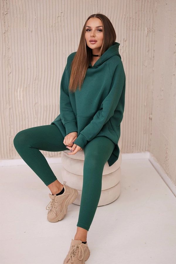 Kesi Cotton set: insulated sweatshirt + leggings dark green
