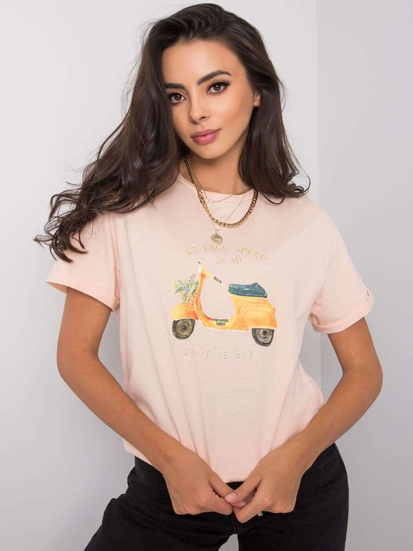 Fashionhunters Cotton T-shirt with salmon print