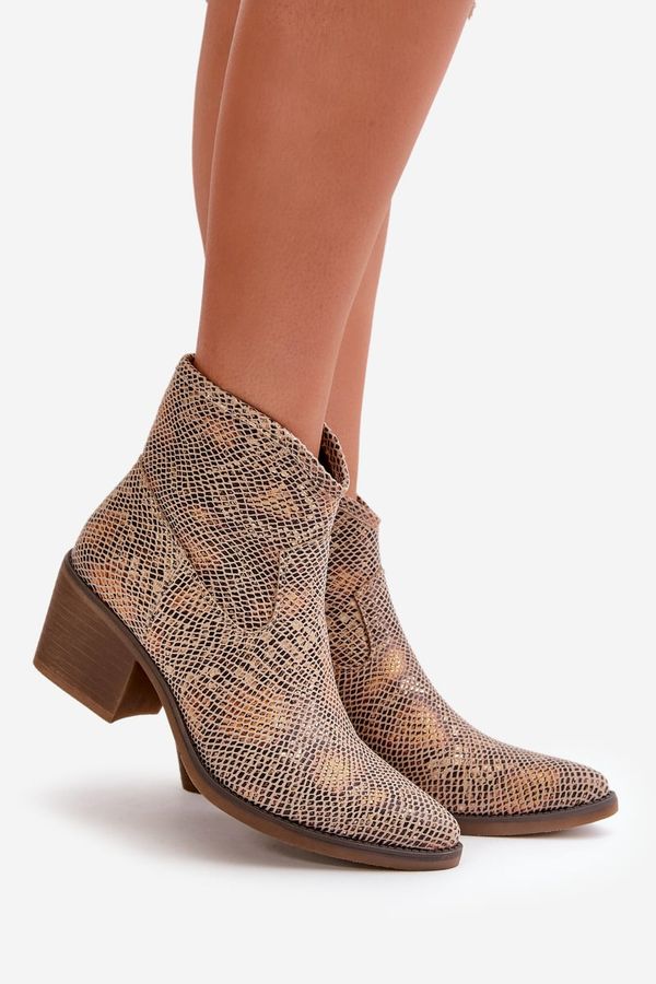 Kesi Cowboy women's boots with zip Animal pattern gold merisine