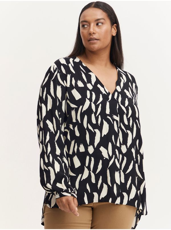 Fransa Cream-Black Patterned Blouse with Extended Back Fransa - Women