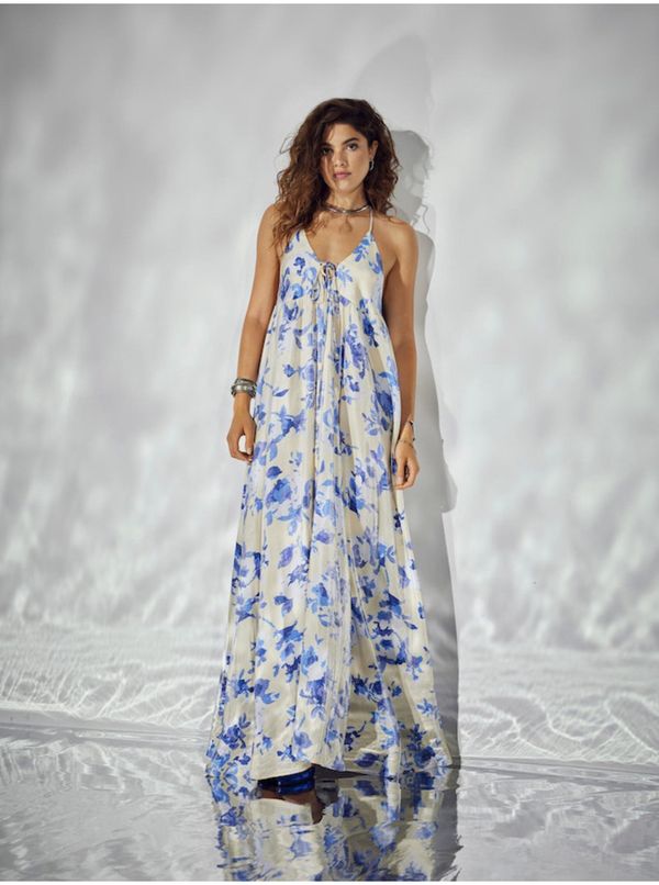 Only Cream-blue women's floral maxi dress ONLY Mille - Women