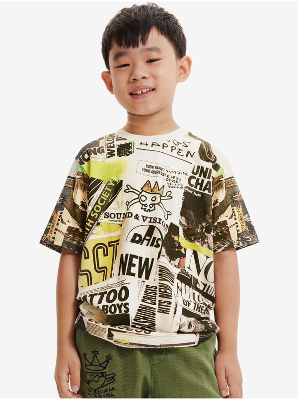 DESIGUAL Cream Desigual Negro Printed Boys T-Shirt - Boys