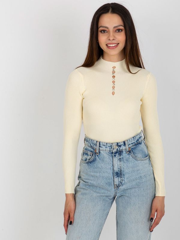 Fashionhunters Cream fitted ribbed blouse