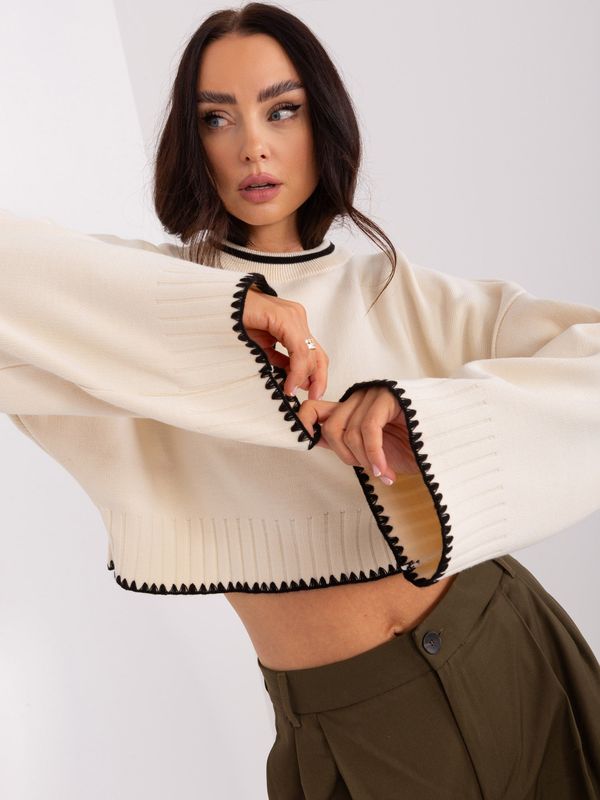 Fashionhunters Cream, loose sweater with wide sleeves