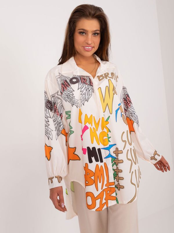 Fashionhunters Cream women's oversize shirt with inscriptions