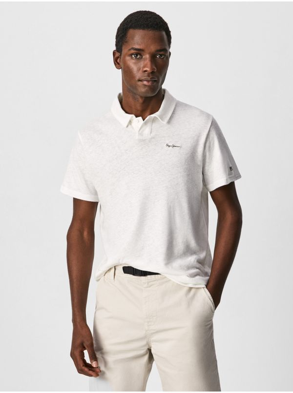 Pepe Jeans Creamy men's polo shirt with linen Pepe Jeans Faren - Men